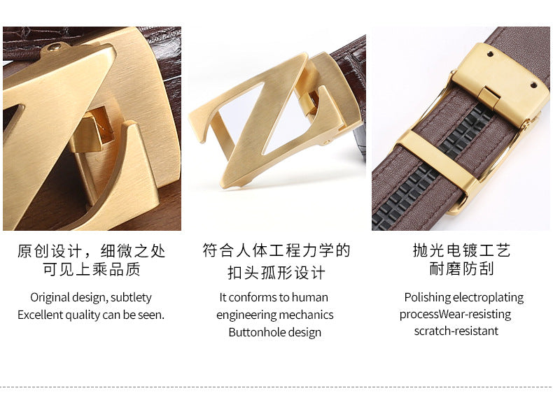Siamese Crocodile Skin Men's Belt Genuine Leather Automatic Buckle Fashion Business Casual 