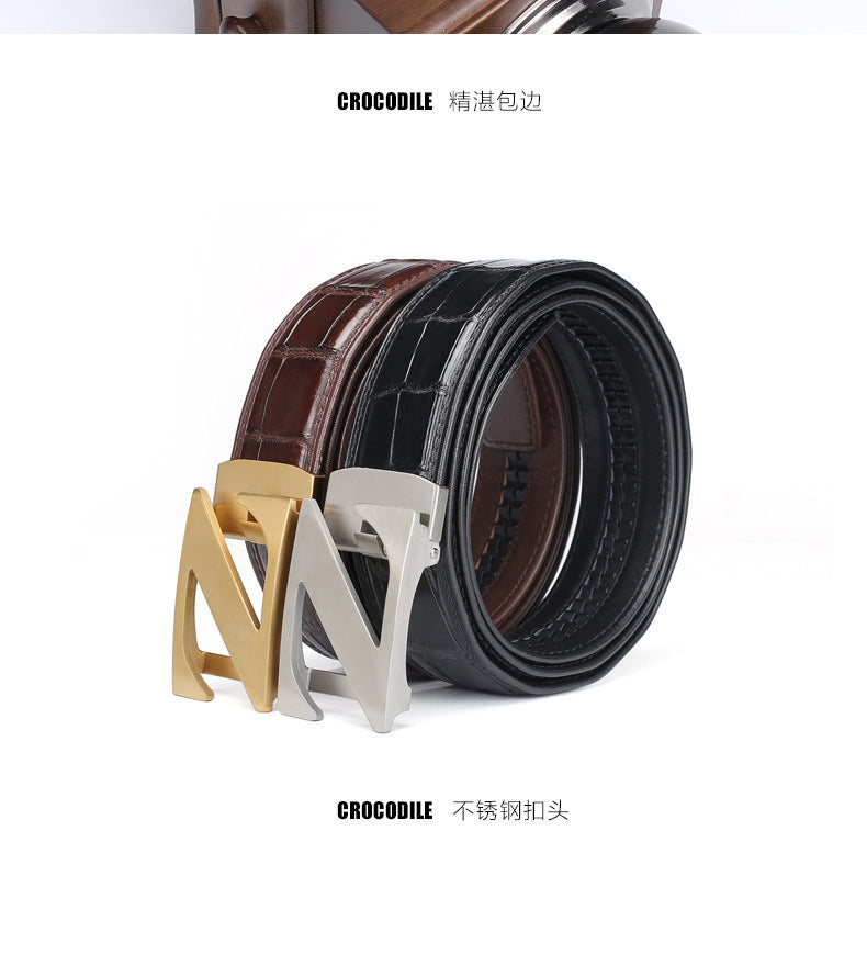 Siamese Crocodile Skin Men's Belt Genuine Leather Automatic Buckle Fashion Business Casual 