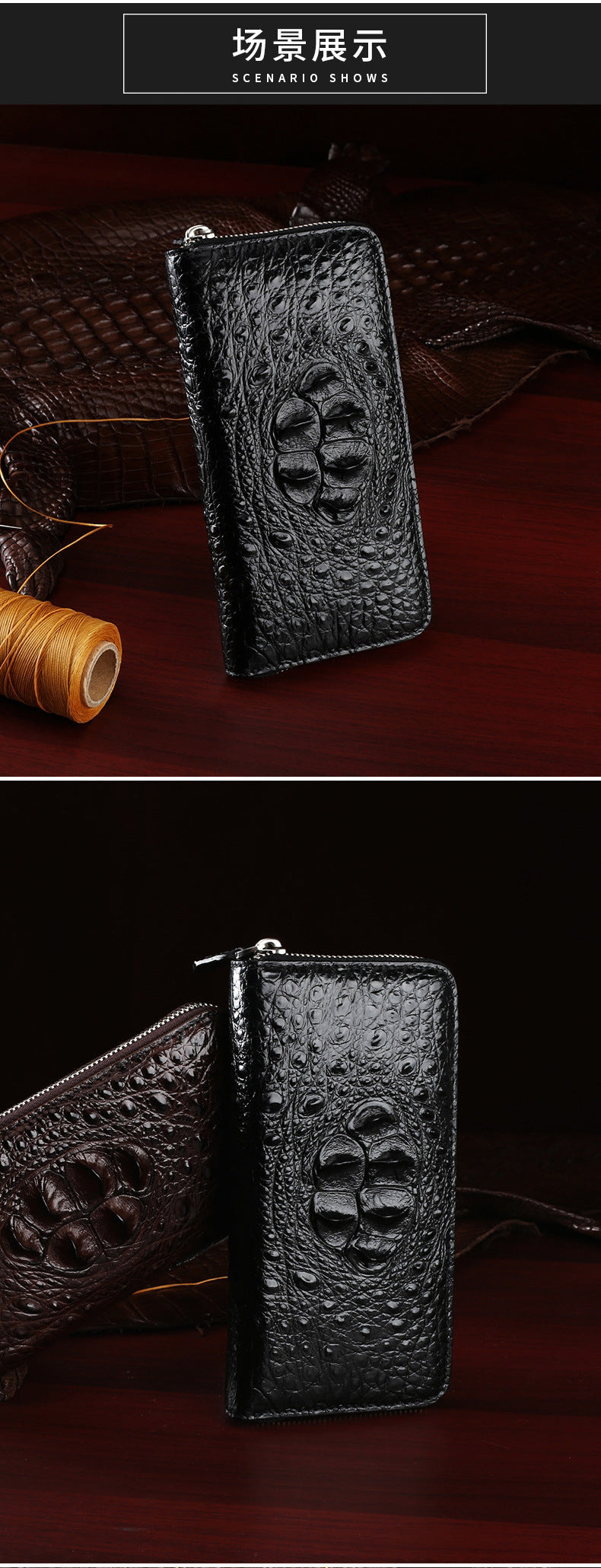 Siamese crocodile leather genuine leather long wallet business high quality wallet handbag wallet 