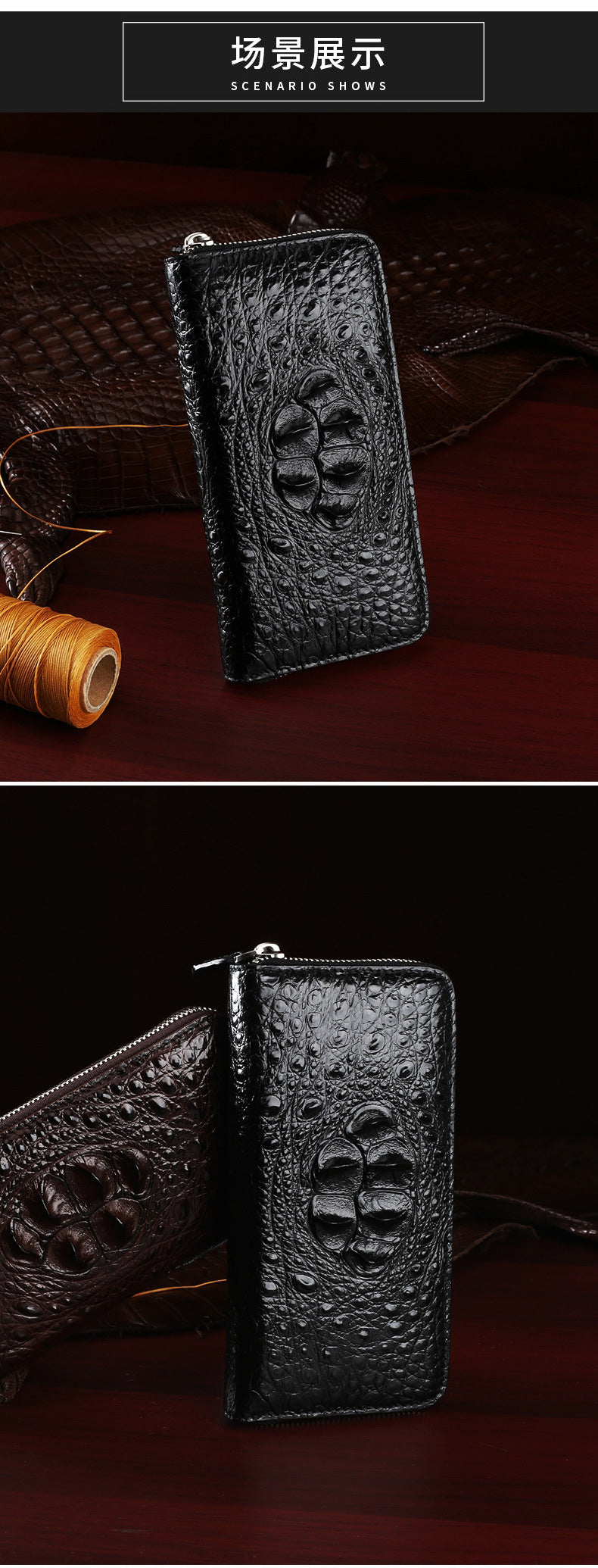 Siamese Crocodile Skin Men's Wallet Genuine Leather Wallet Popular Stylish Handbag 