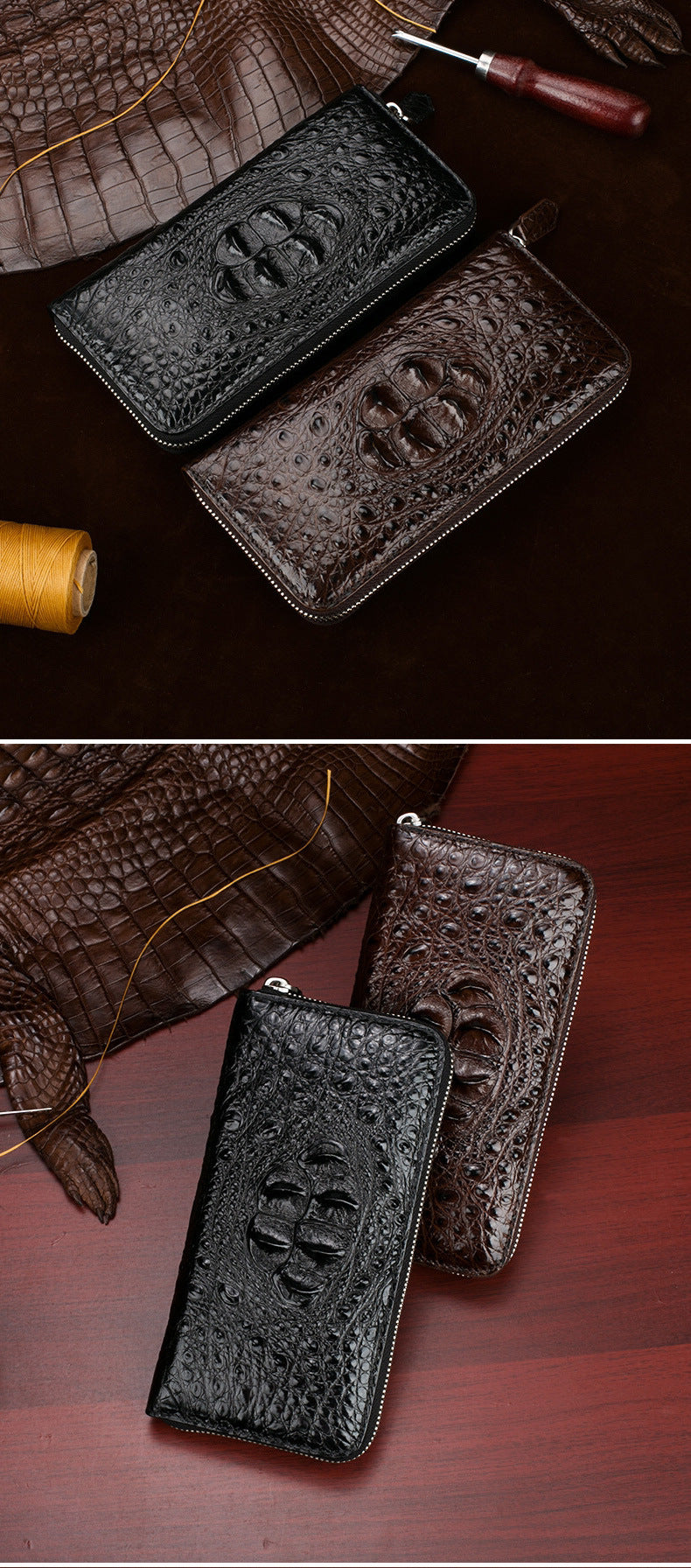 Siamese crocodile leather genuine leather long wallet business high quality wallet handbag wallet 