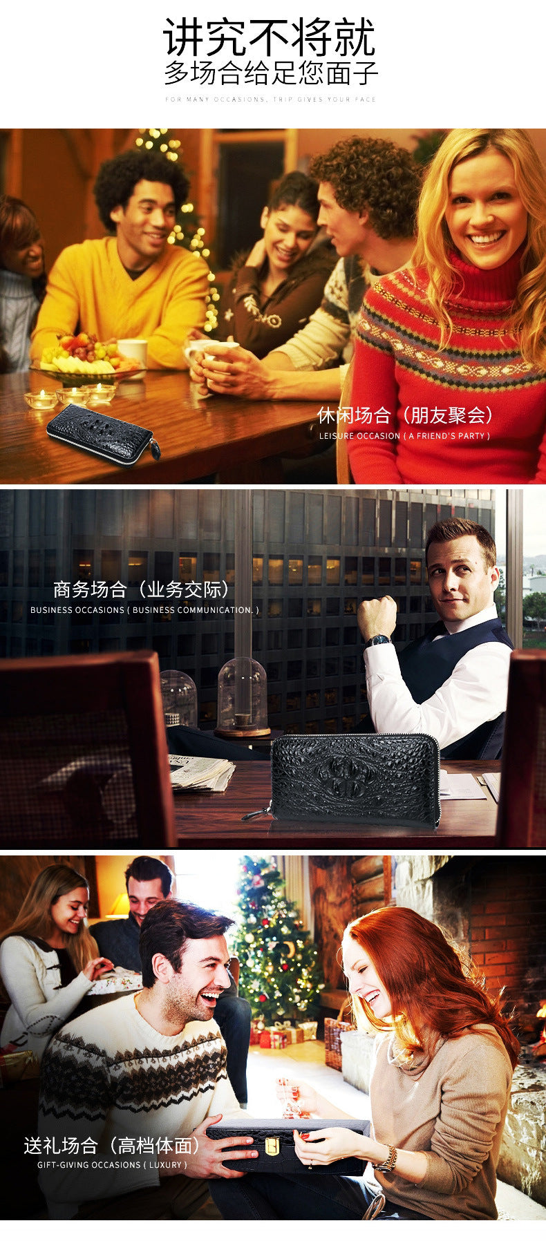 Siamese crocodile skin long wallet genuine leather wallet zipper high quality wallet handbag 