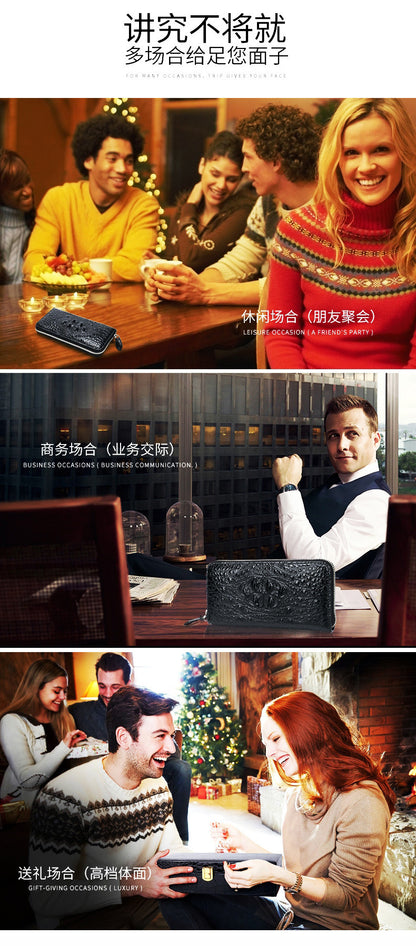 Siamese crocodile skin long wallet genuine leather wallet zipper high quality wallet handbag 