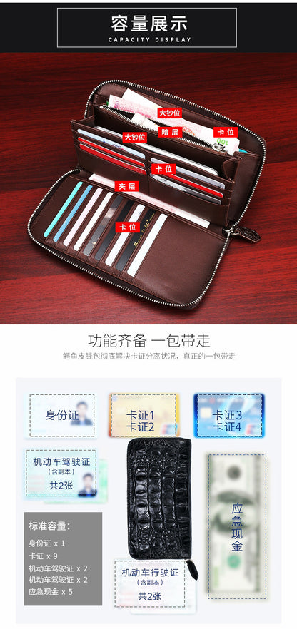 Siamese crocodile skin long wallet genuine leather wallet zipper high quality wallet handbag 