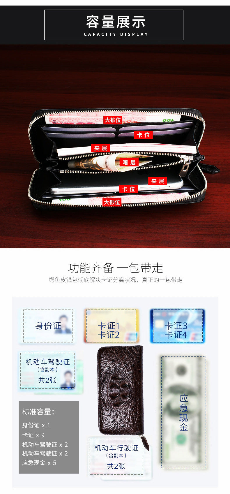 Siamese Crocodile Skin Men's Wallet Genuine Leather Wallet Popular Stylish Handbag 