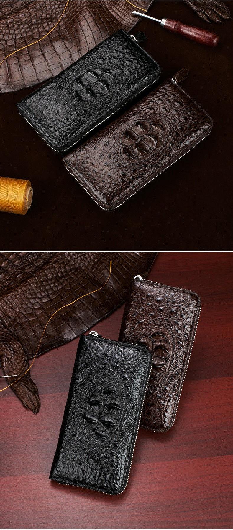 Siamese Crocodile Skin Men's Wallet Genuine Leather Wallet Popular Stylish Handbag 