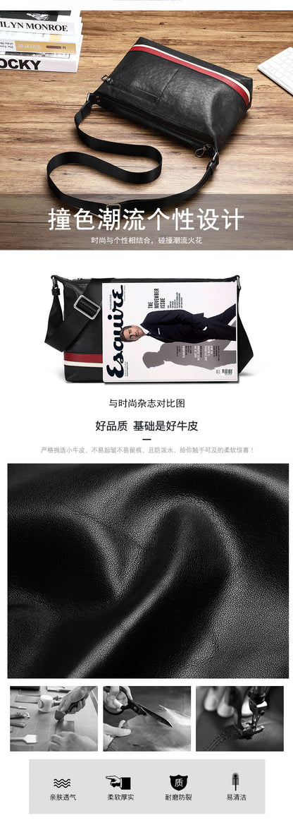 新型メンズショルダーバッグ 牛皮本革製 多機能 ファッションカジュアル 大容量斜めがけバッグ