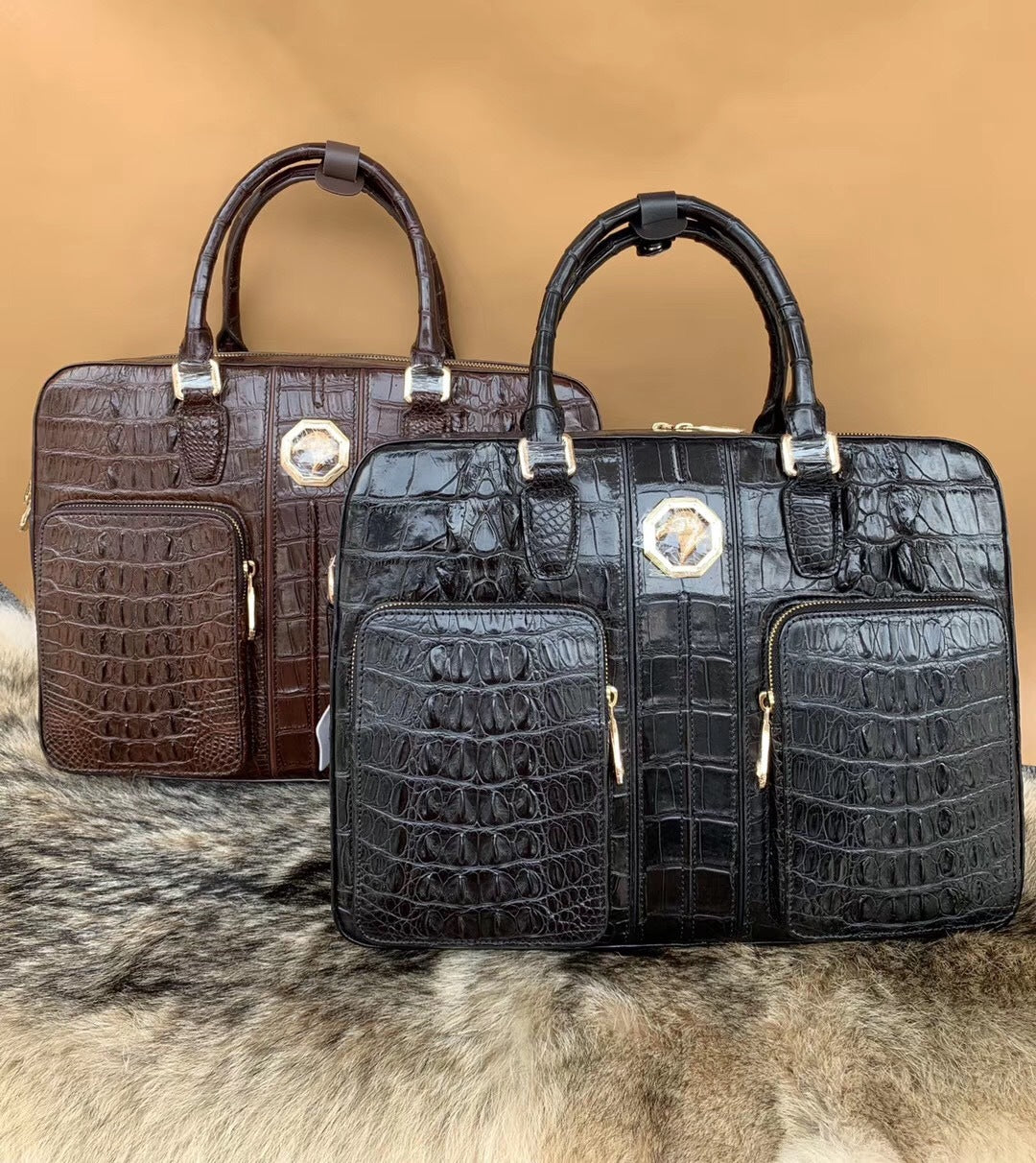 Formosan Crocodile Osteoderm Men's Office Bag Handbag Crossbody Shoulder Bag Business Fashion Spine Briefcase