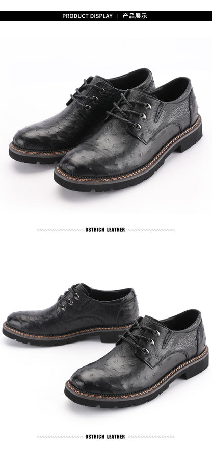 新型 南アフリカダチョウの皮本革メンズ革靴 滑り止め 耐摩耗ファッションカジュアルシューズ