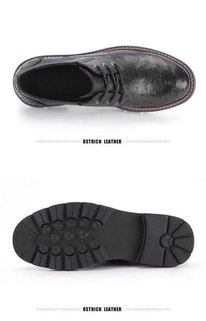 新型 南アフリカダチョウの皮本革メンズ革靴 滑り止め 耐摩耗ファッションカジュアルシューズ