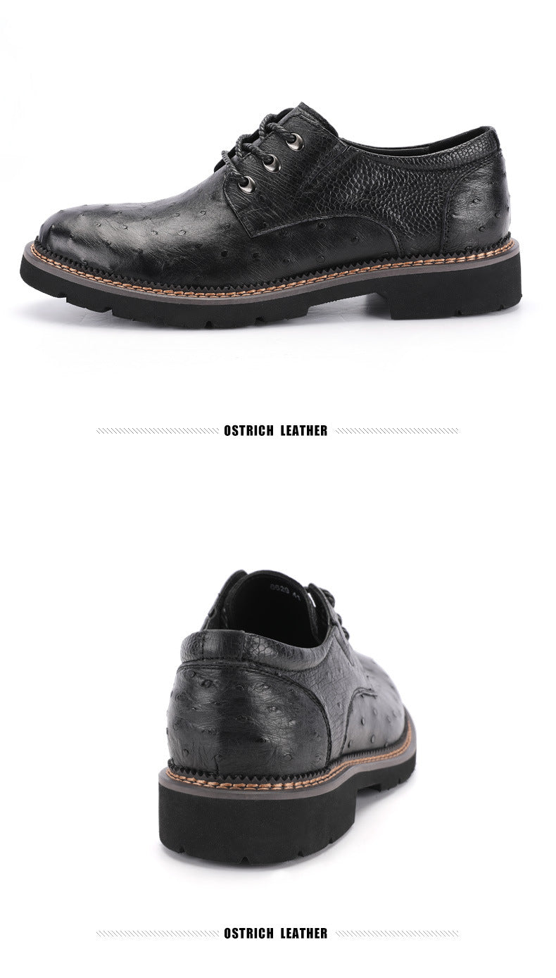 新型 南アフリカダチョウの皮本革メンズ革靴 滑り止め 耐摩耗ファッションカジュアルシューズ