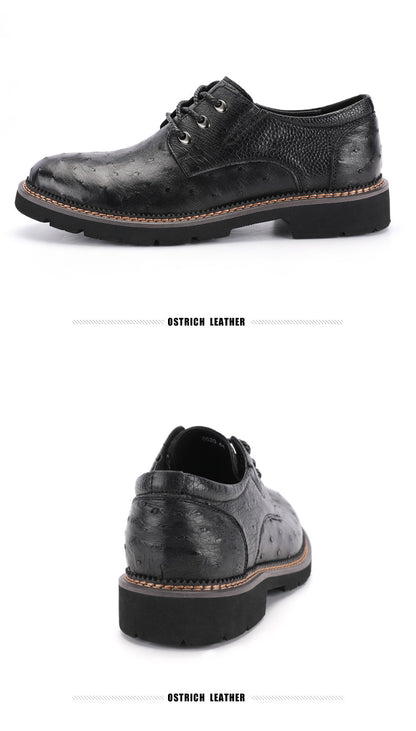 新型 南アフリカダチョウの皮本革メンズ革靴 滑り止め 耐摩耗ファッションカジュアルシューズ