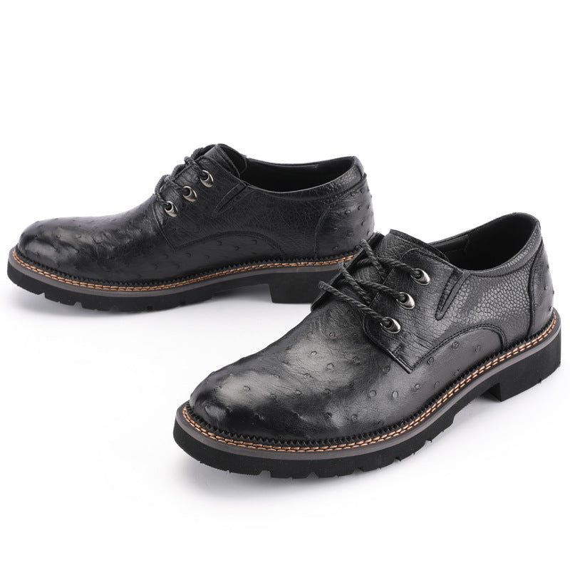 新型 南アフリカダチョウの皮本革メンズ革靴 滑り止め 耐摩耗ファッションカジュアルシューズ