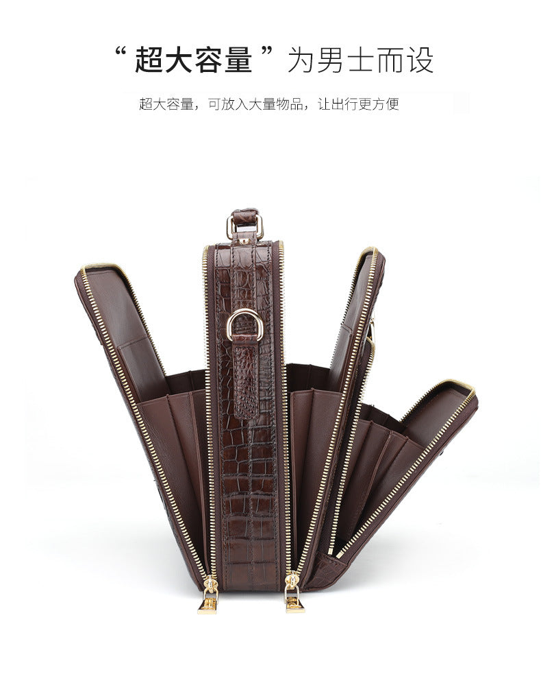 シャムワニ皮本革製メンズショルダーバッグビジネスカジュアル斜めがけバッグハンドバッグ