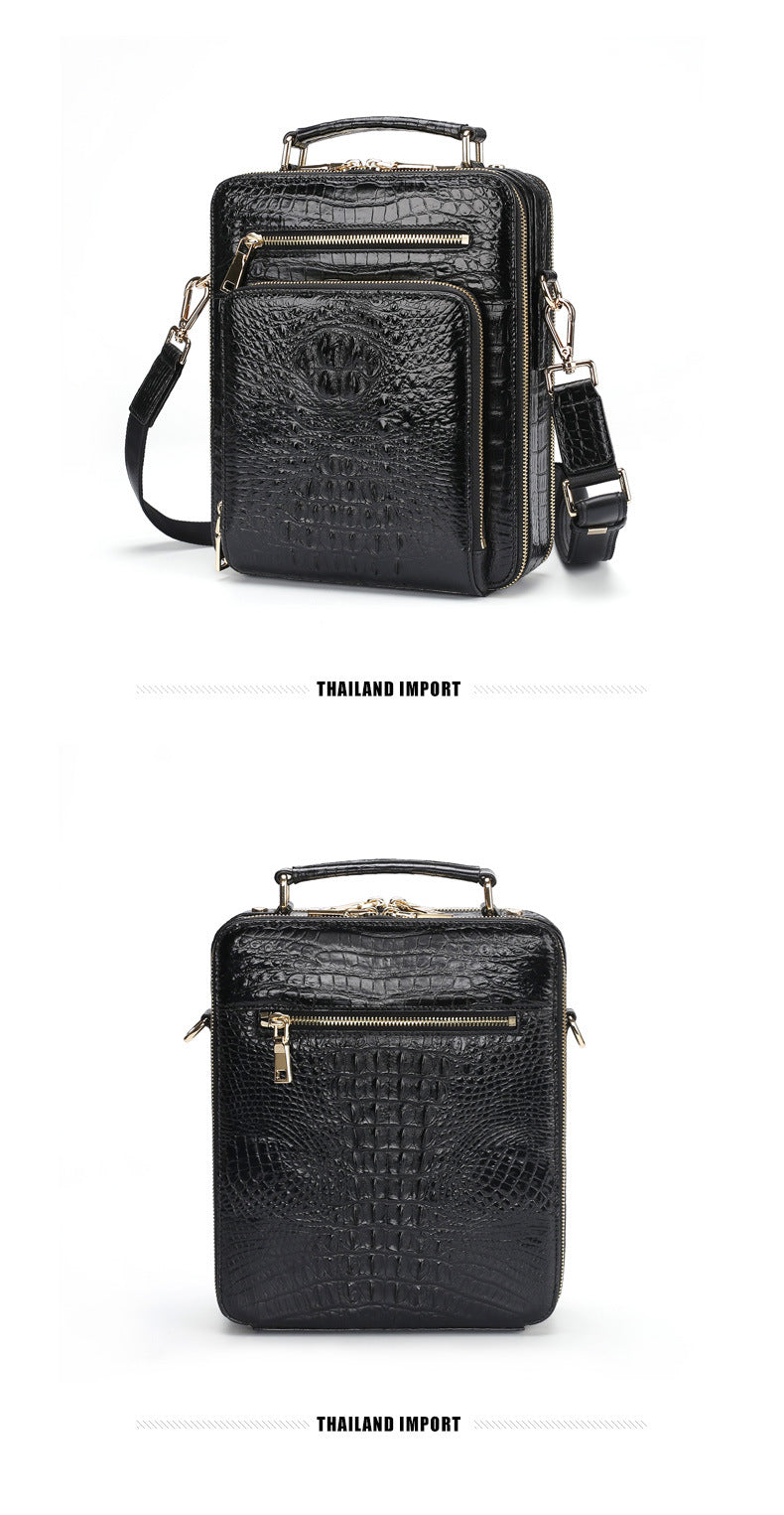 シャムワニ皮本革製メンズショルダーバッグビジネスカジュアル斜めがけバッグハンドバッグ