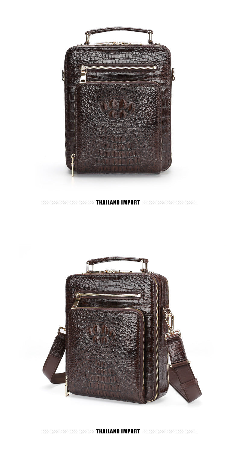 シャムワニ皮本革製メンズショルダーバッグビジネスカジュアル斜めがけバッグハンドバッグ