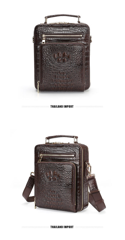 シャムワニ皮本革製メンズショルダーバッグビジネスカジュアル斜めがけバッグハンドバッグ