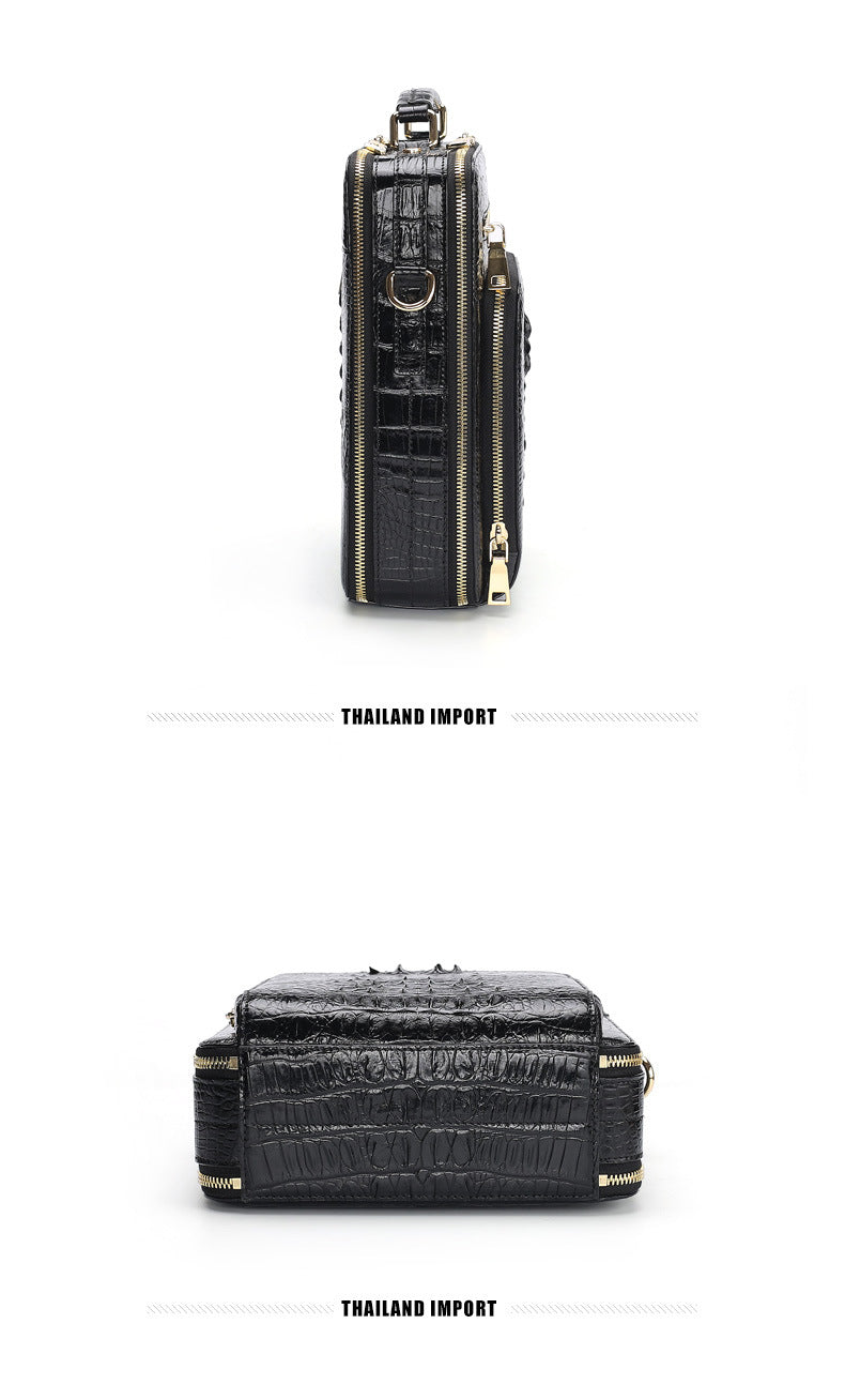 シャムワニ皮本革製メンズショルダーバッグビジネスカジュアル斜めがけバッグハンドバッグ