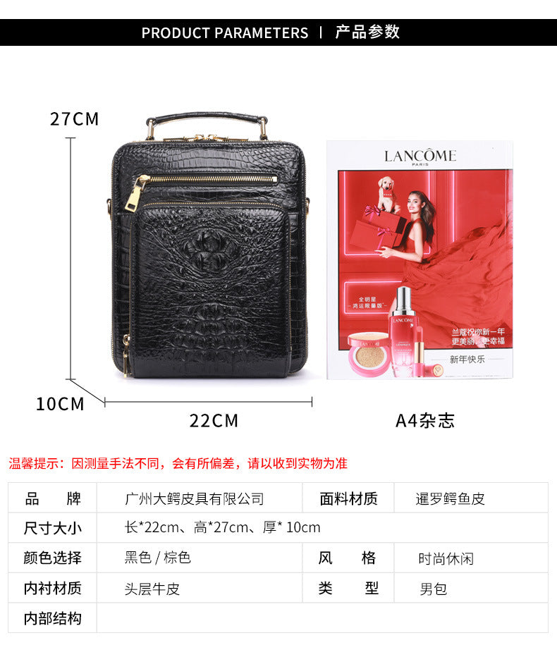 シャムワニ皮本革製メンズショルダーバッグビジネスカジュアル斜めがけバッグハンドバッグ