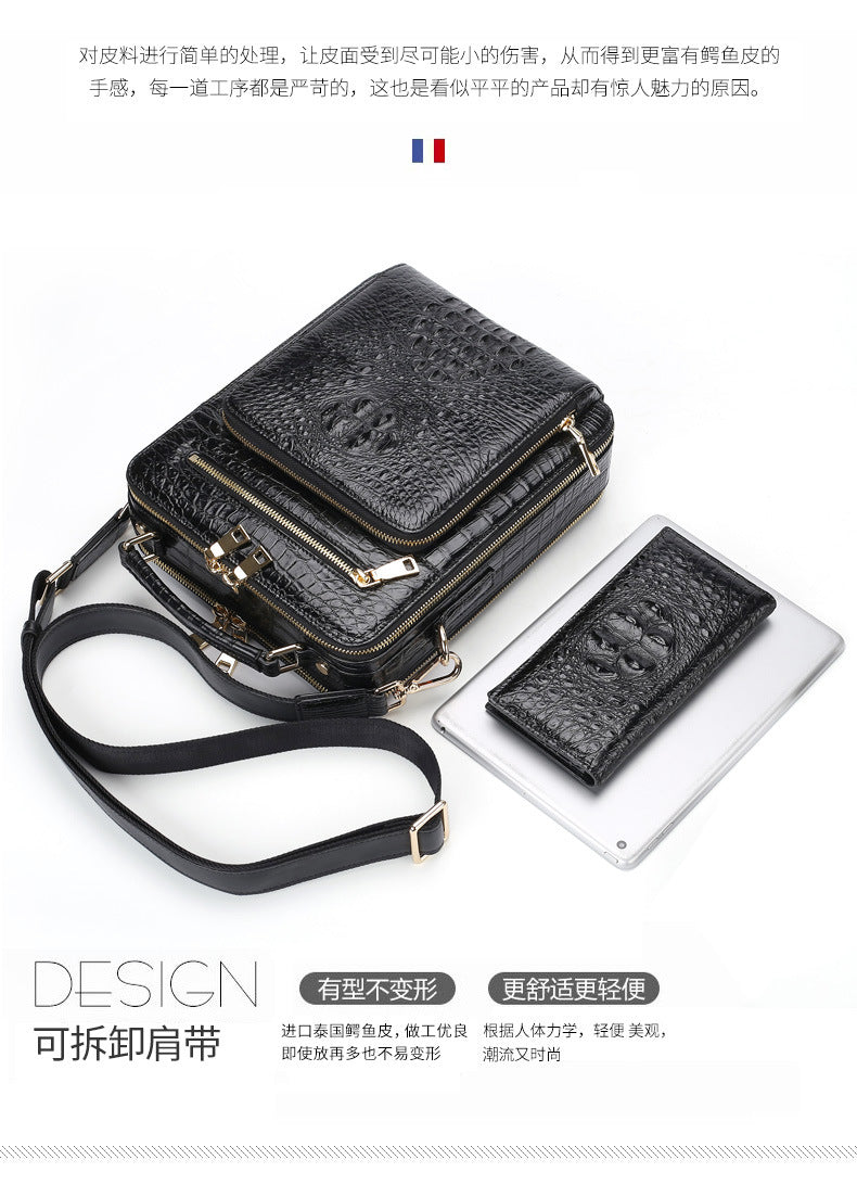 シャムワニ皮本革製メンズショルダーバッグビジネスカジュアル斜めがけバッグハンドバッグ