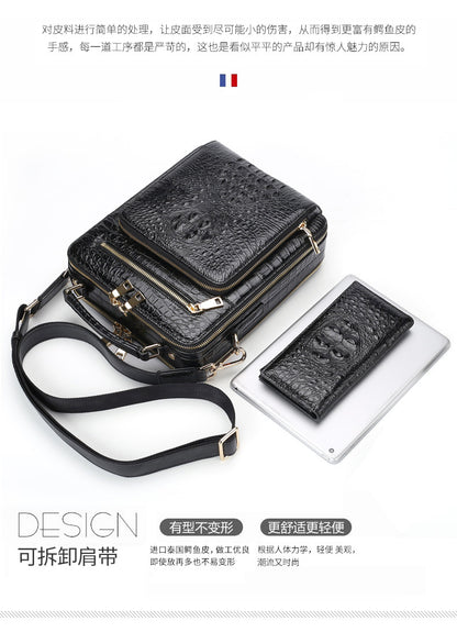 シャムワニ皮本革製メンズショルダーバッグビジネスカジュアル斜めがけバッグハンドバッグ