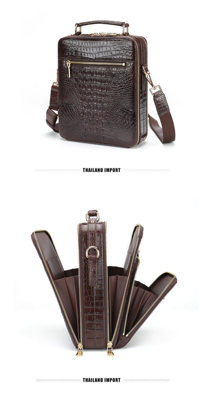 シャムワニ皮本革製メンズショルダーバッグビジネスカジュアル斜めがけバッグハンドバッグ