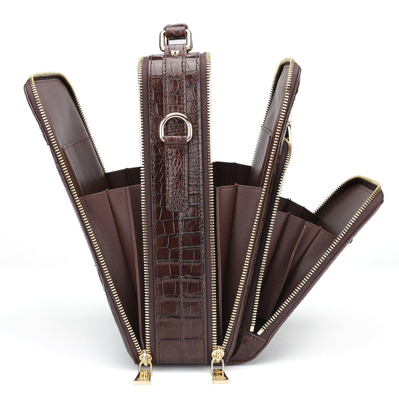 シャムワニ皮本革製メンズショルダーバッグビジネスカジュアル斜めがけバッグハンドバッグ