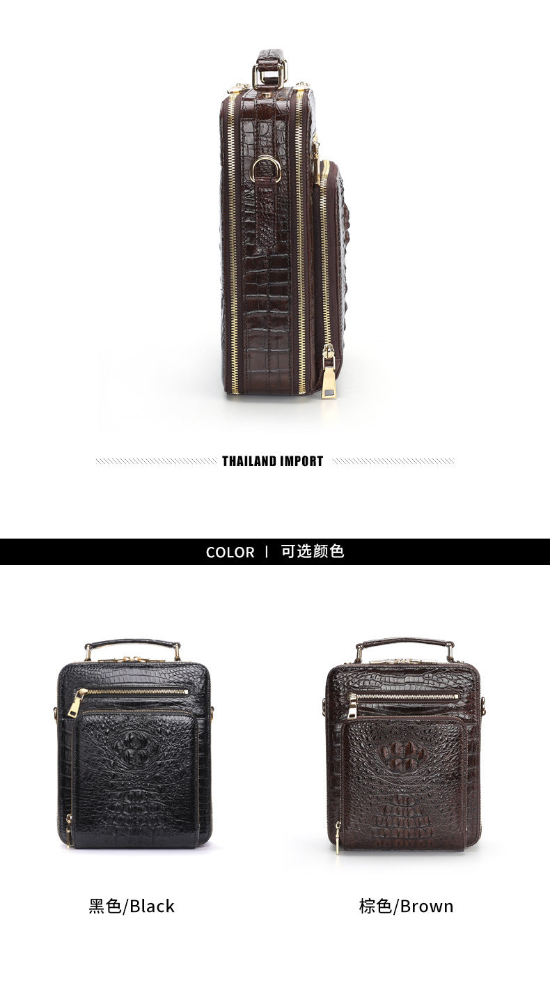 シャムワニ皮本革製メンズショルダーバッグビジネスカジュアル斜めがけバッグハンドバッグ