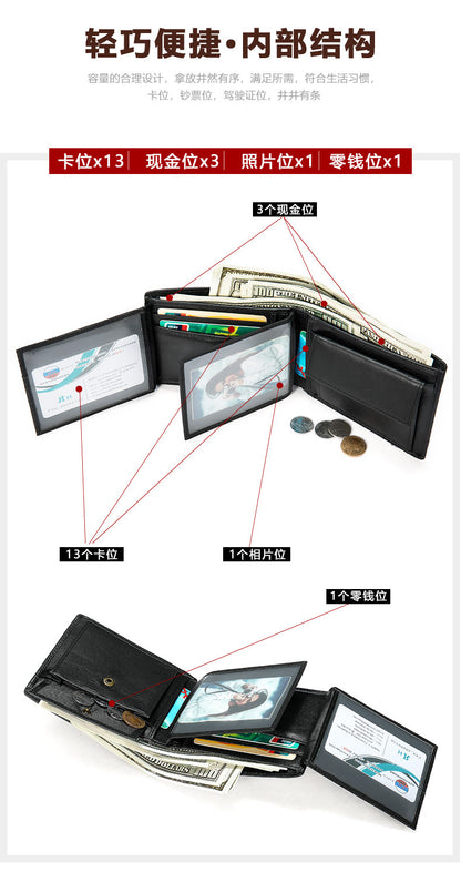 メンズ 短財布 牛皮 本革製 rfidカード入れ レトロ男性用ウォレットカードバッグ