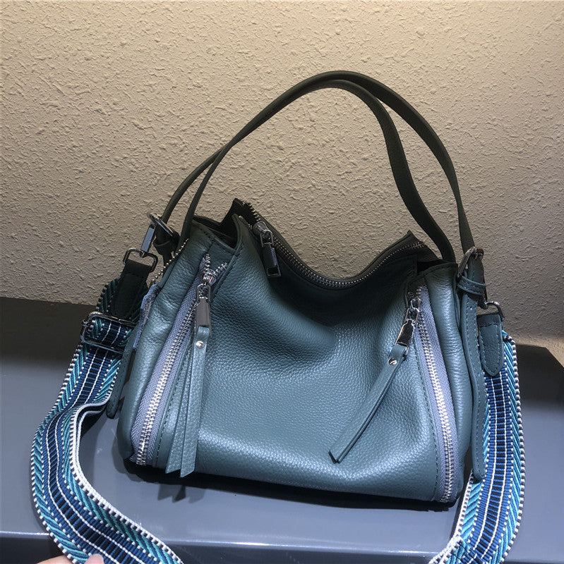 牛革カジュアル女性用バッグソフト牛革ロングラインバッグライチ柄ジッパー暗袋ハンドバッグ