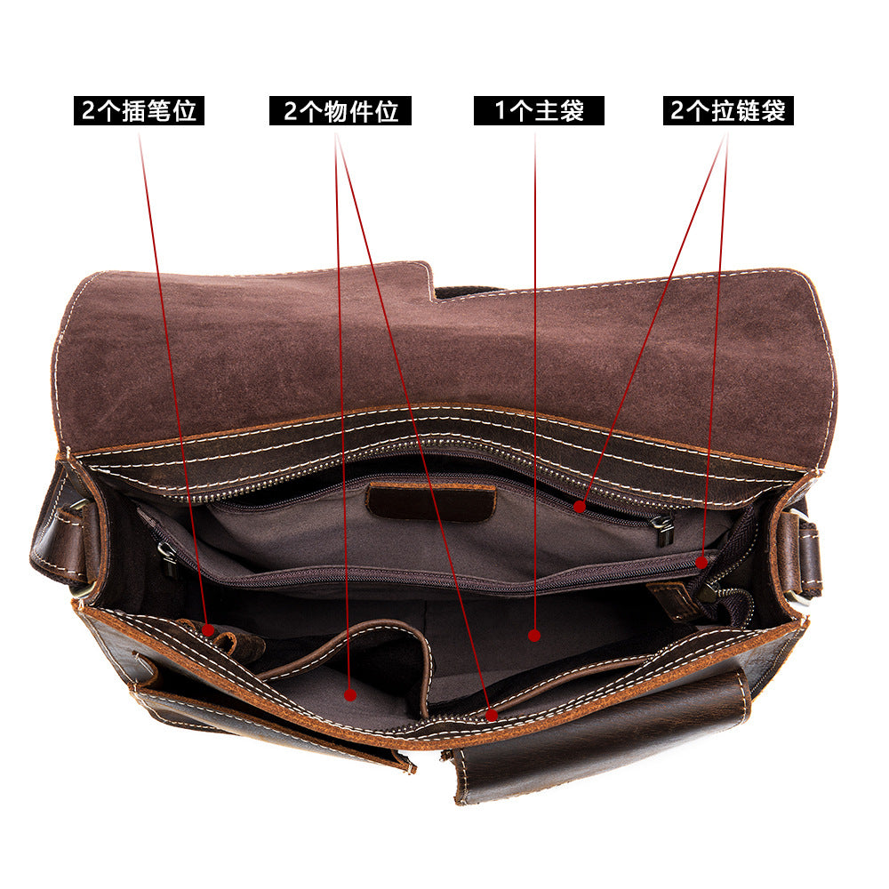 メンズショルダーバッグ 牛皮本革製 高品質 ヴィンテージ 大容量 男性斜めがけバッグ ブリーフケース