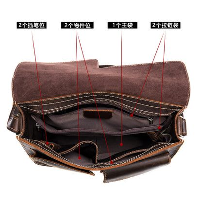 メンズショルダーバッグ 牛皮本革製 高品質 ヴィンテージ 大容量 男性斜めがけバッグ ブリーフケース