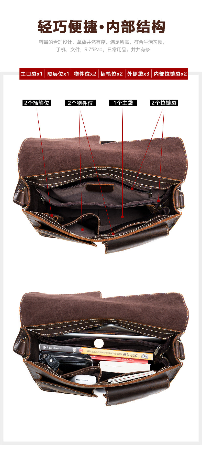 メンズショルダーバッグ 牛皮本革製 高品質 ヴィンテージ 大容量 男性斜めがけバッグ ブリーフケース