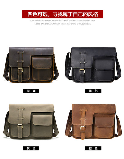 メンズショルダーバッグ 牛皮本革製 高品質 ヴィンテージ 大容量 男性斜めがけバッグ ブリーフケース