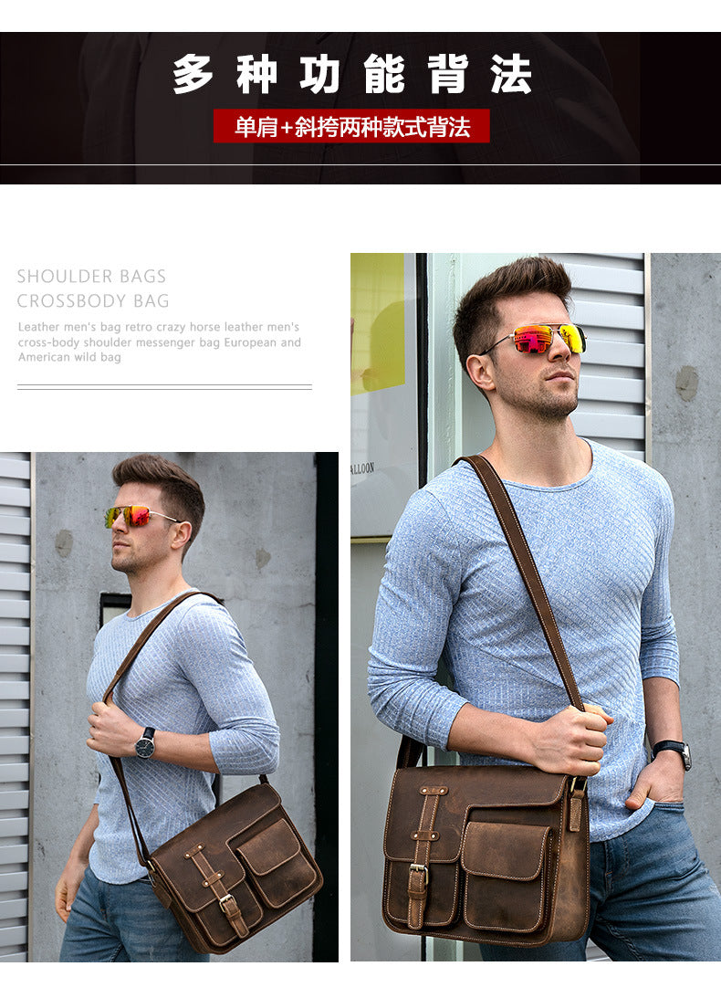 メンズショルダーバッグ 牛皮本革製 高品質 ヴィンテージ 大容量 男性斜めがけバッグ ブリーフケース