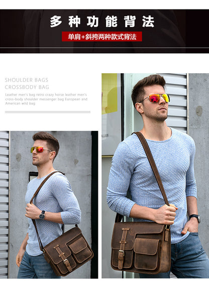 メンズショルダーバッグ 牛皮本革製 高品質 ヴィンテージ 大容量 男性斜めがけバッグ ブリーフケース