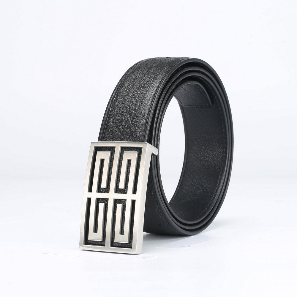 南アフリカ ダチョウの皮 本革 メンズベルトつなぎ合わせなし平滑バックル高級感紳士ベルト