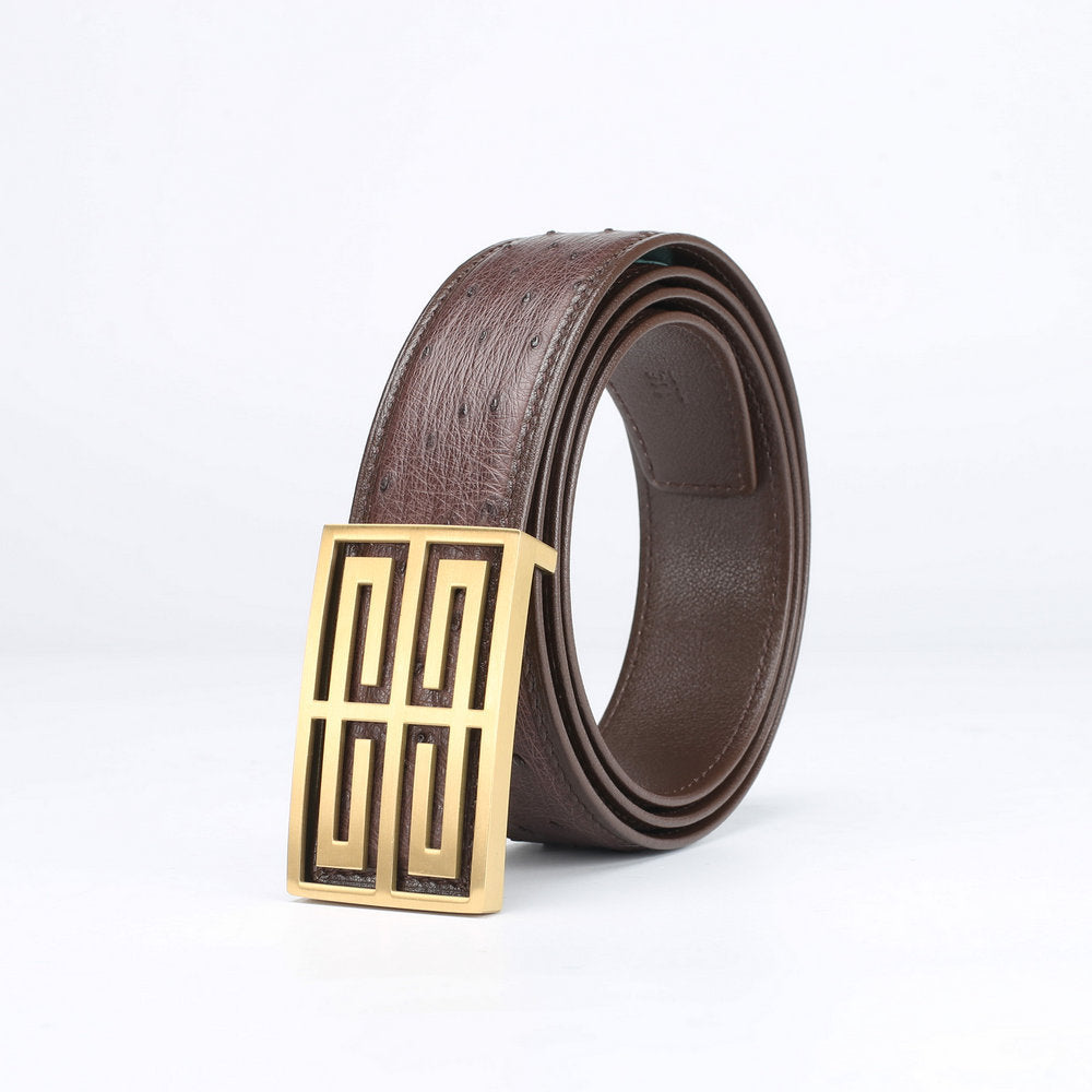 南アフリカ ダチョウの皮 本革 メンズベルトつなぎ合わせなし平滑バックル高級感紳士ベルト