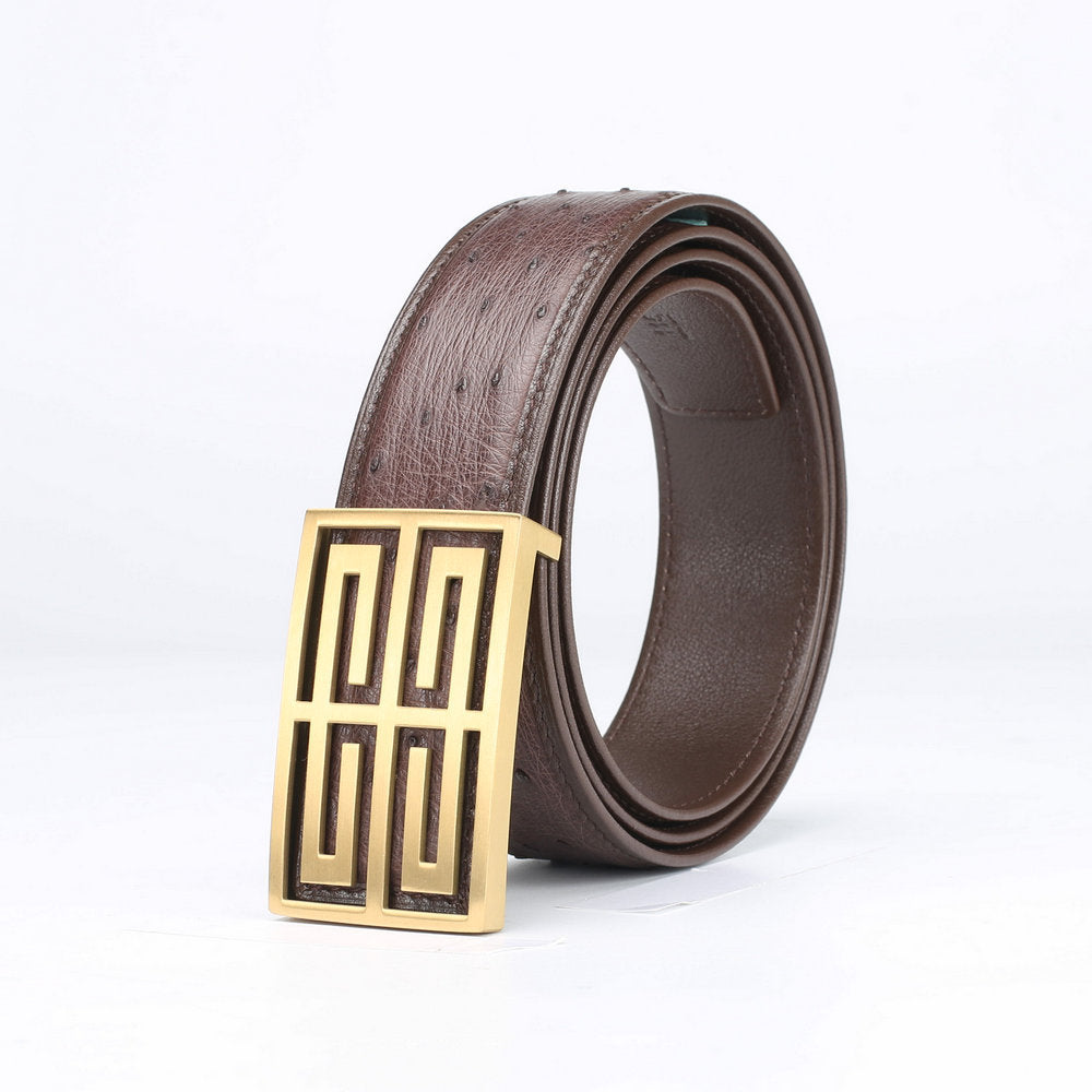 南アフリカ ダチョウの皮 本革 メンズベルトつなぎ合わせなし平滑バックル高級感紳士ベルト