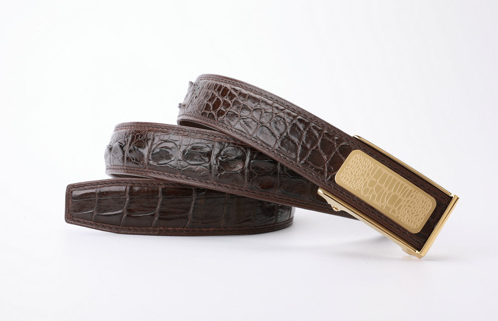メンズベルト シャムワニ皮 本革製高品質 自動バックルカジュアル
