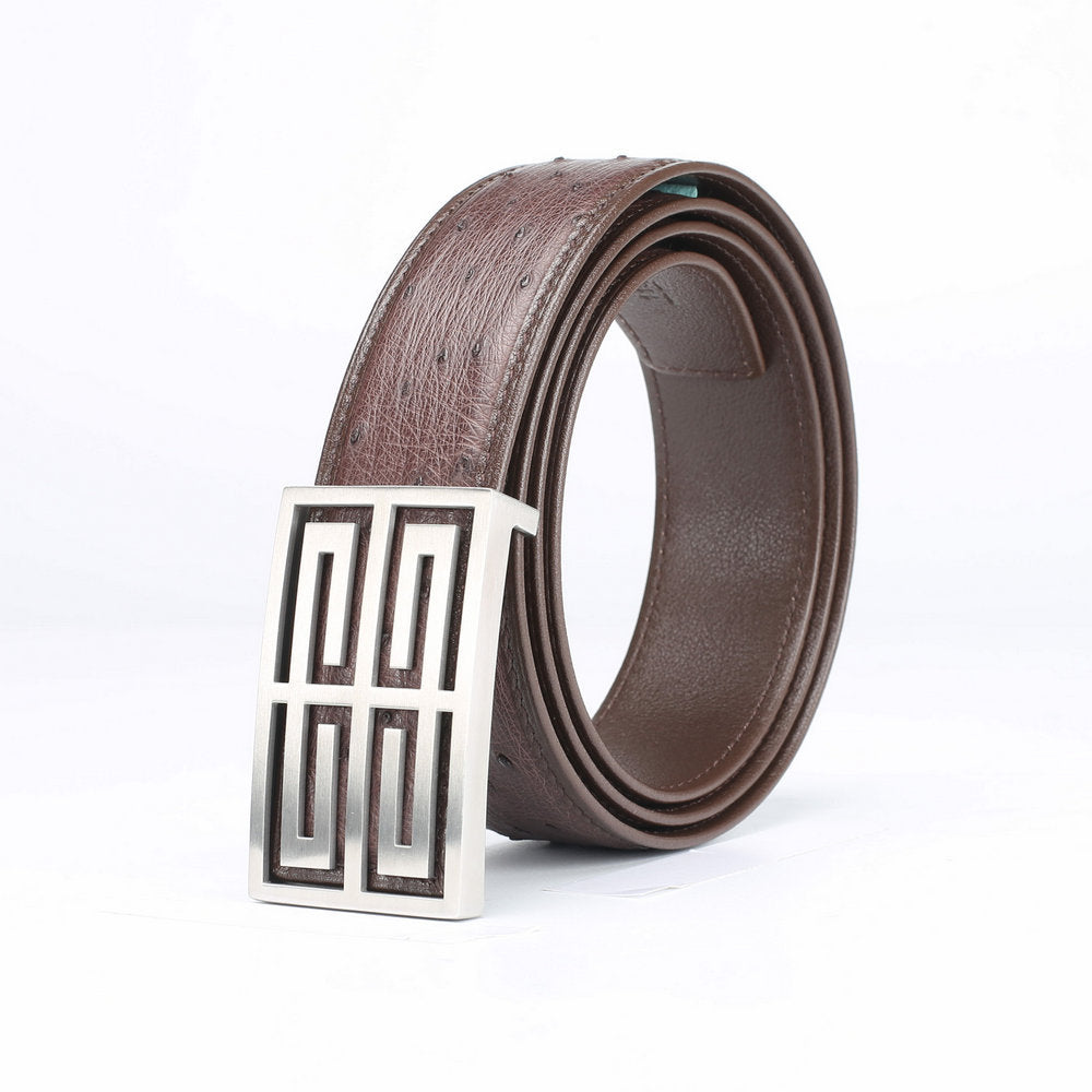 南アフリカ ダチョウの皮 本革 メンズベルトつなぎ合わせなし平滑バックル高級感紳士ベルト