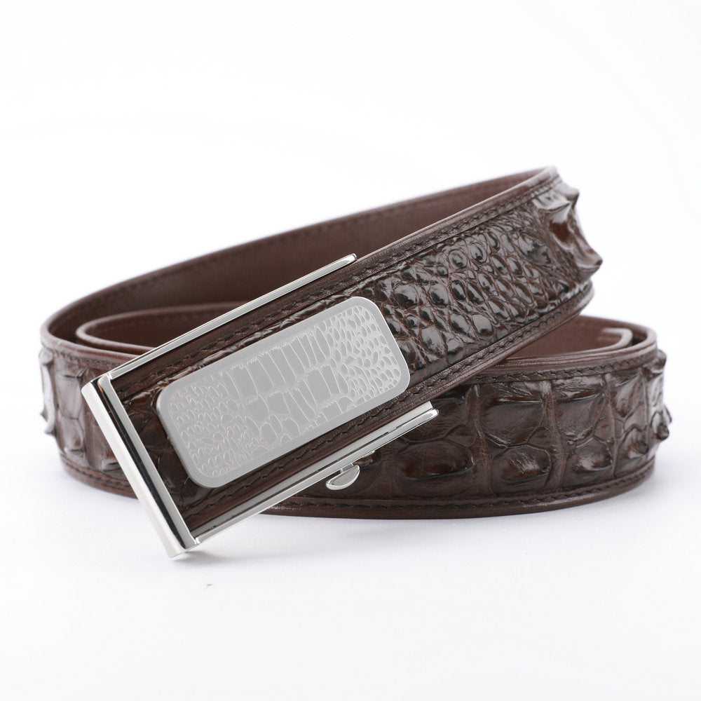 メンズベルト シャムワニ皮 本革製高品質 自動バックルカジュアル