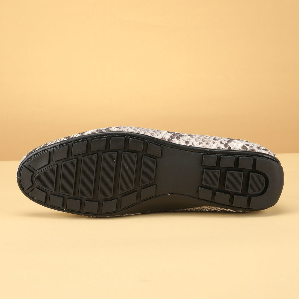 ニシキヘビ皮 本革製メンズモカシン ファッション ゴム底 男性カジュアルシューズ