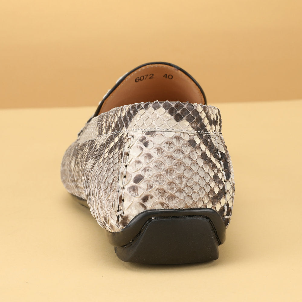 ニシキヘビ皮 本革製メンズモカシン ファッション ゴム底 男性カジュアルシューズ