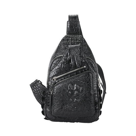 Siamese Crocodile Skin Men's Bust Bag Genuine Leather Crossbody Bag Cool Style Fashion Bag 