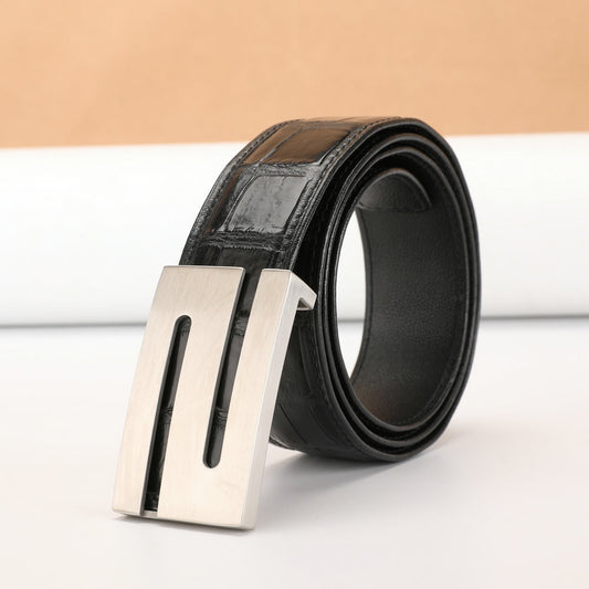 メンズベルト シャムワニ皮 本革製 平滑バックル 高品質 カジュアルビジネス紳士ベルト