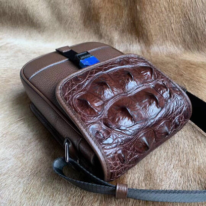 Men's Shoulder Bag Crocodile Skin Skull Skin Genuine Leather Casual Fashion Large Capacity Men's Crossbody Bag