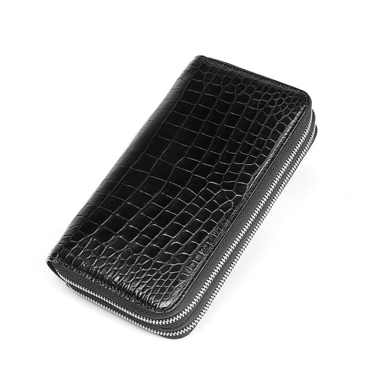 Siamese Crocodile Skin Long Wallet Men's Large Capacity Zipper Genuine Leather Wallet Business Casual Handbag 