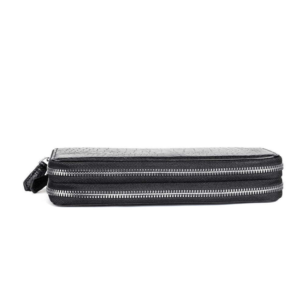 Siamese Crocodile Skin Long Wallet Men's Large Capacity Zipper Genuine Leather Wallet Business Casual Handbag 