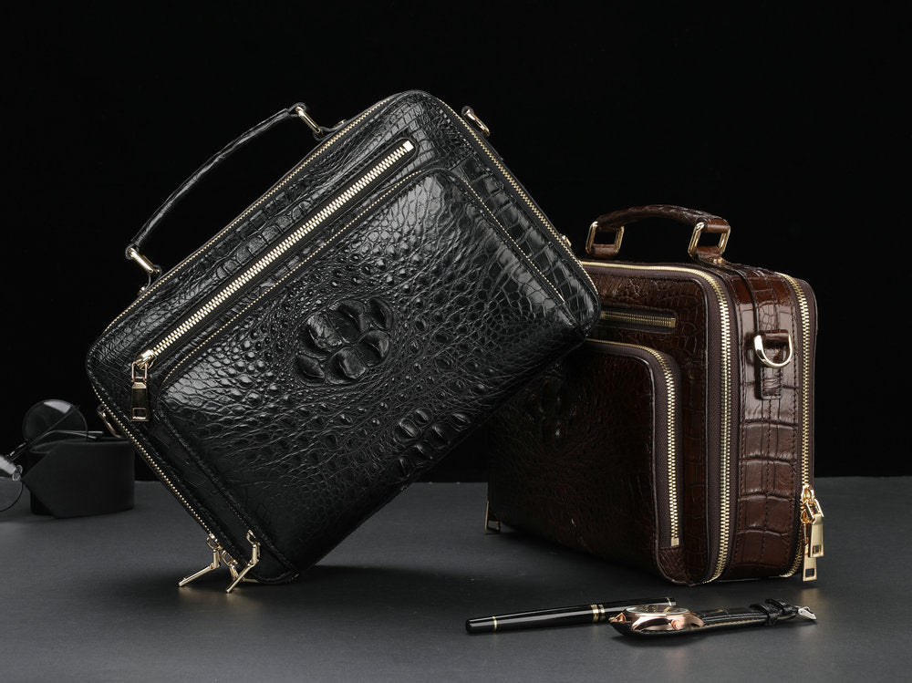 新品シャムワニ皮 メンズバッグ 本革 おしゃれ 通勤ビジネスバッグ 多機能ショルダーバッグ 斜めがけバッグ ハンドバッグ